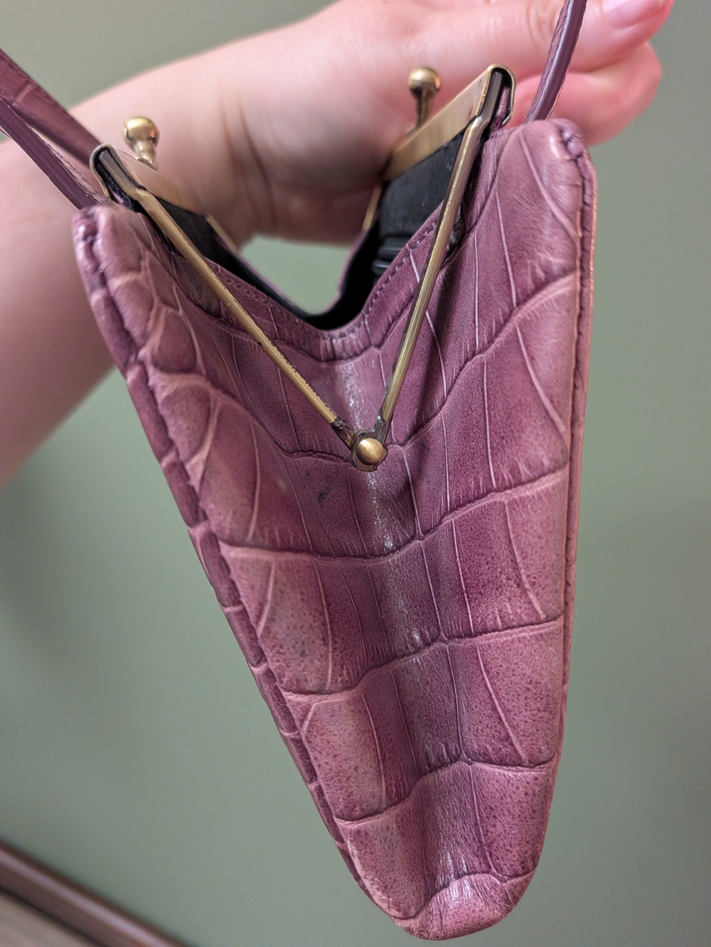 Club Monaco Croc-Embossed Purple Top-Handle Kisslock Mini Bag - Picture 8 of 12